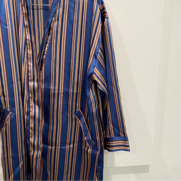 Victoria’s Secret Blue Gold Striped Button Front Silky Lingerie Top - Picture 2 of 6